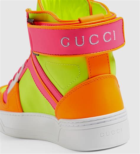 gucci neon leather high top sneakers|gucci ace sneakers kingsnake.